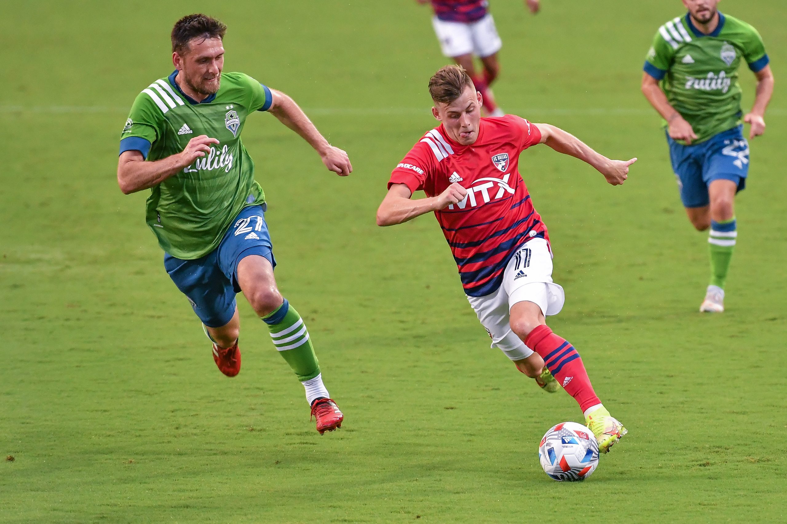 in the MLS match between FC Dallas and Seattle Sounders, August 18, 2021.