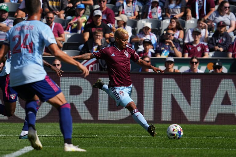 Michael Barrios shoots on goal against FC Dallas, October 1, 2022.(Colorado Rapids Commuications)