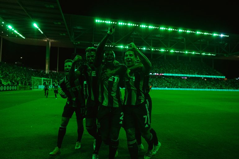 Austin FC celebrates a goal against FC Dallas, Oct 24, 2022.