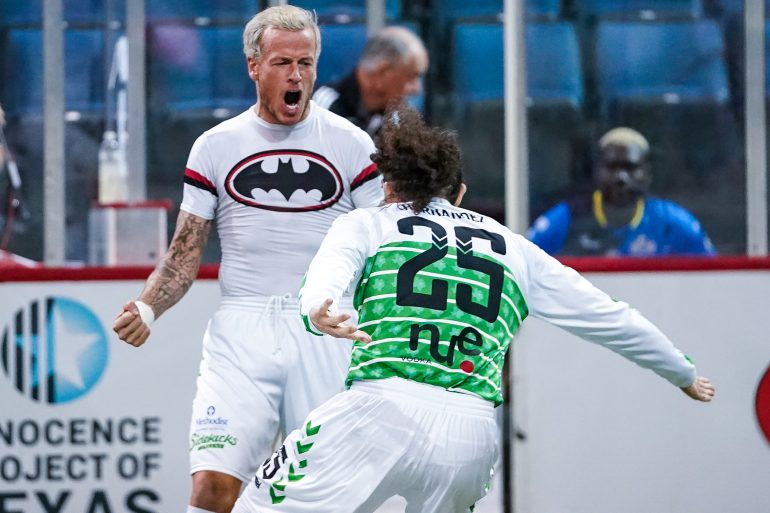 Jamie Lovegrove celebrates a goal for the Sidekicks in 2019. (Michael Lark Photography)