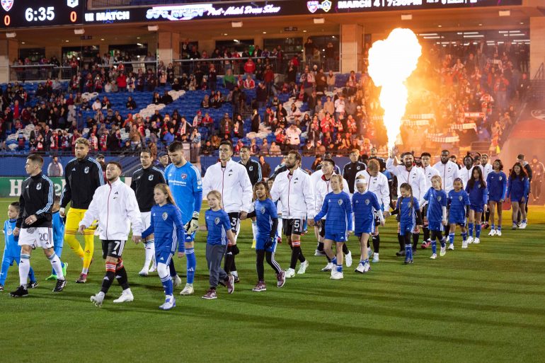FC Dallas enters the field against Minnesota United, February 26, 2023. (Matt Visinsky, 3rd Degree)