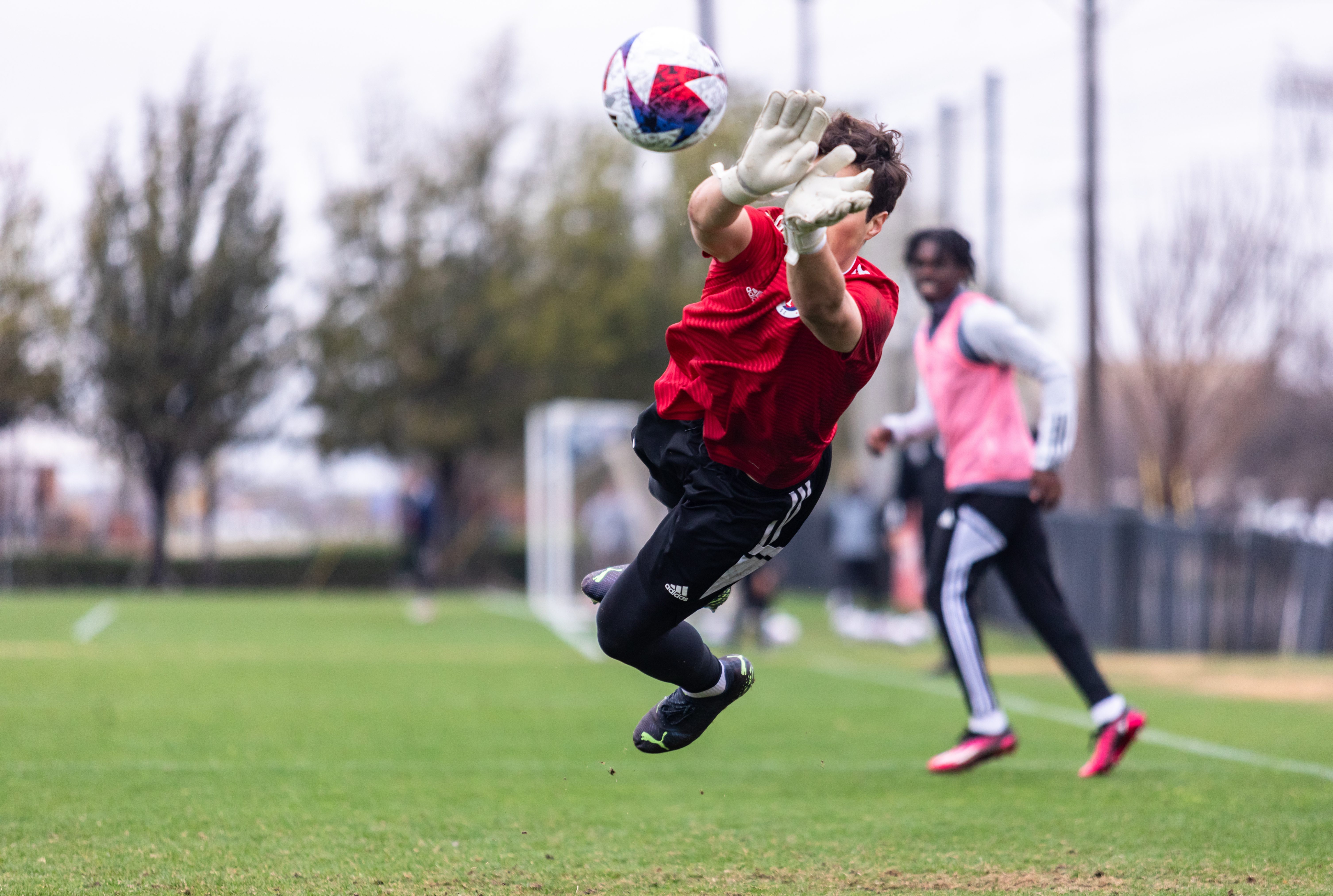 Michael Webber makes a save during North Texas SC training. (Courtesy North Texas SC)