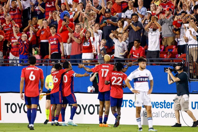FC Dallas celebrates against Vancouver Whitecaps, May 17, 2023. (Courtesy FC Dallas)