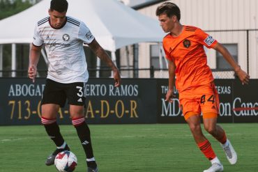 Henri tries to play out of the back against the Dynamo Dos press, July 16, 2023. (Courtesy Houston Dynamo 2)