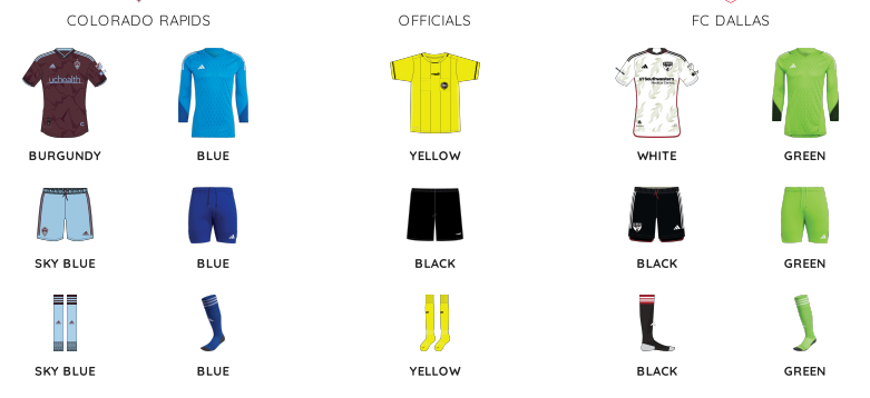 MLS kit assignments for FC Dallas at Colorado Rapids, July 8, 2023. (Courtesy MLS)
