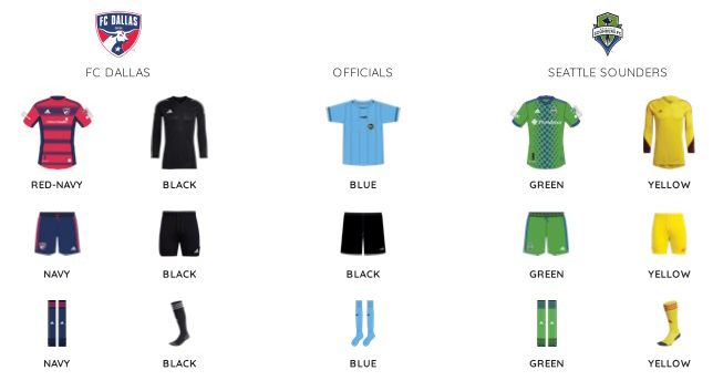 MLS kit assignments for Seattle at FC Dallas, September 16, 2023.