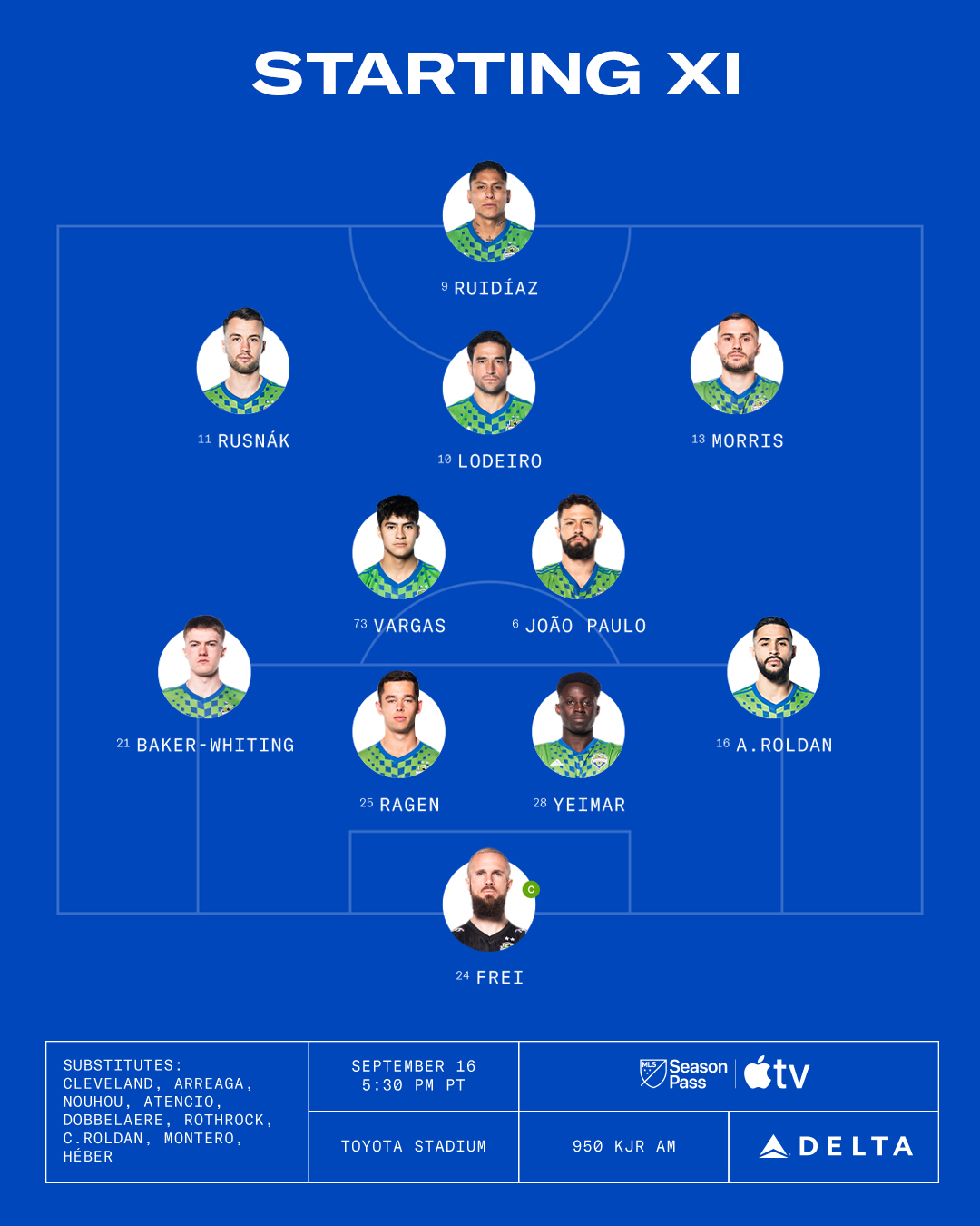 Seattle XI at FC Dallas, Sept 16, 2023. (Courtesy Seattle Sounders)