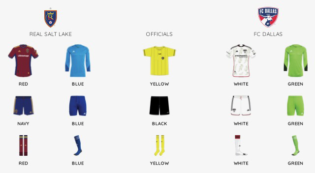 MLS kit assignments for FC Dallas at RSL, Sept 20, 2023. (Courtesy MLS)