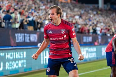 Paxton Pomykal celebrates against Seattle Sounders during the 2023 MLS Cup Playoffs First Round, Game Two, at Toyota Stadium, November 4, 2023. (Matt Visinsky, 3rd Degree)