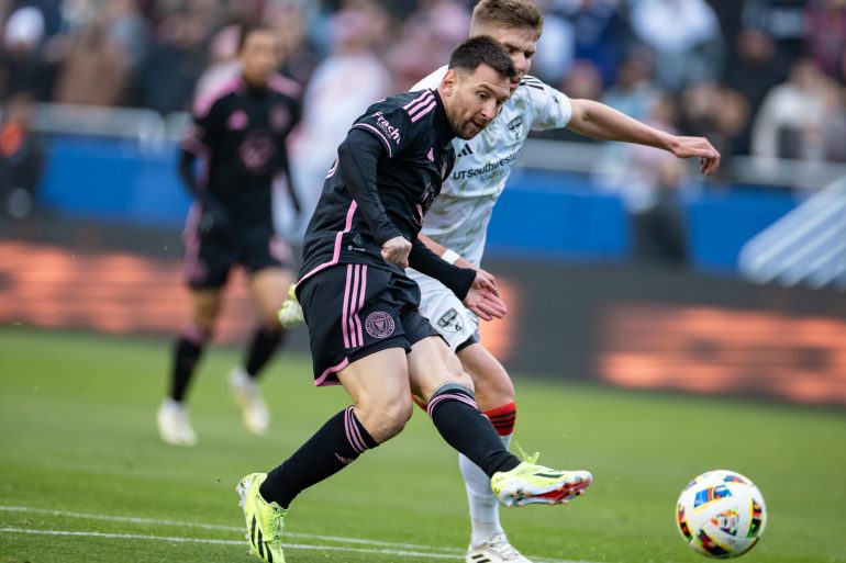 Leonel Messi shields off Liam Fraser at the Cotton Bowl, January 22, 2024. (Matt Visinsky, 3rd Degree)