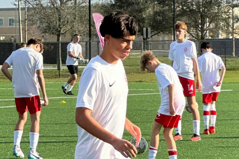 Ethan Kurpiewski takes part in an ID camp for Poland-eligible US players in Orlando, Florida.