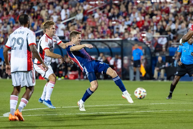 Asier Illarramendi shoots on goal - and scores the opener - against the San Jose Earthquakes at Toyota Stadium, February 24, 2024. (Matt Visinsky, 3rd Degree)