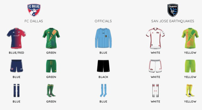 MLS Kit assignments for Opening Day 24 FCD vs SJ (Courtesy MLS)
