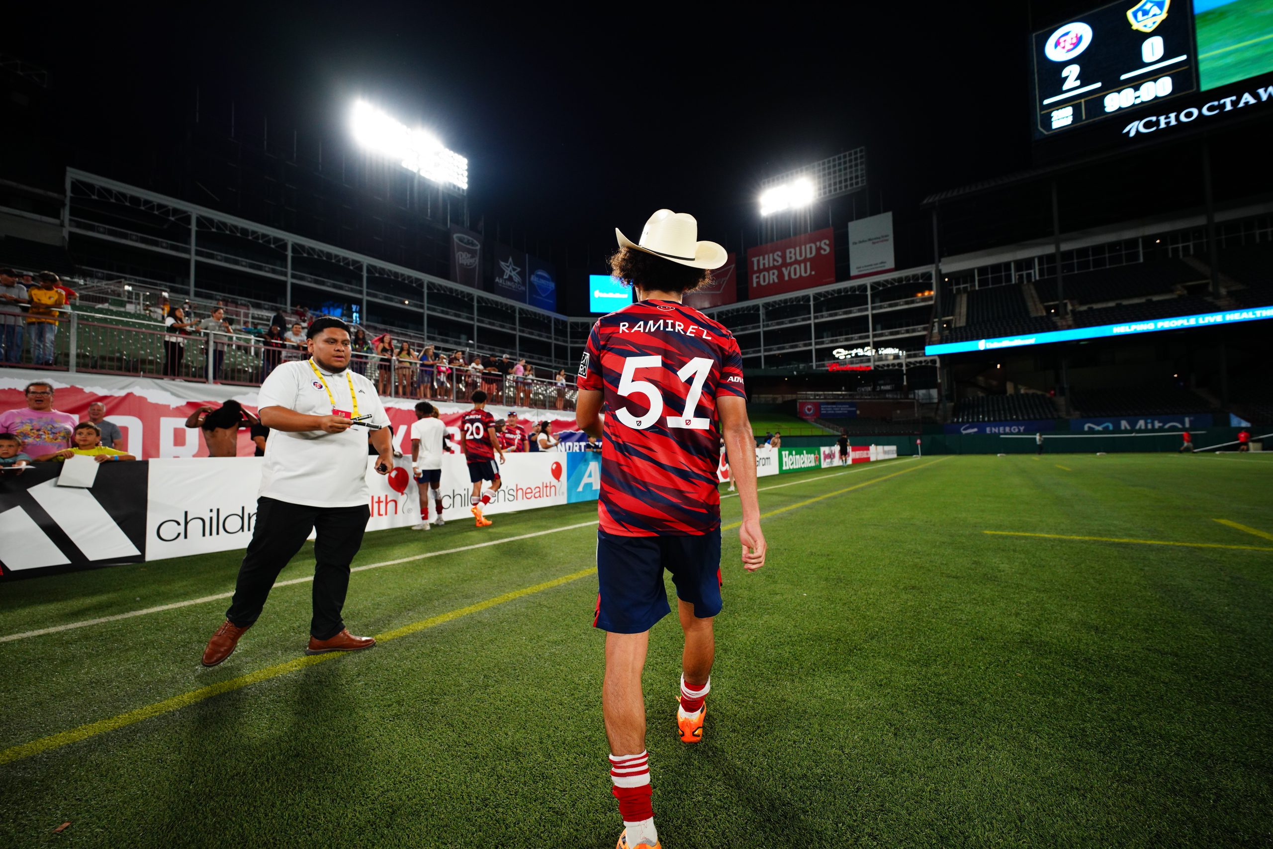Anthony Ramirez sports the North Texas SC Man of the Match hat after scoring a brace against LA Galaxy II on June 4, 2024. (Courtesy North Texas SC)