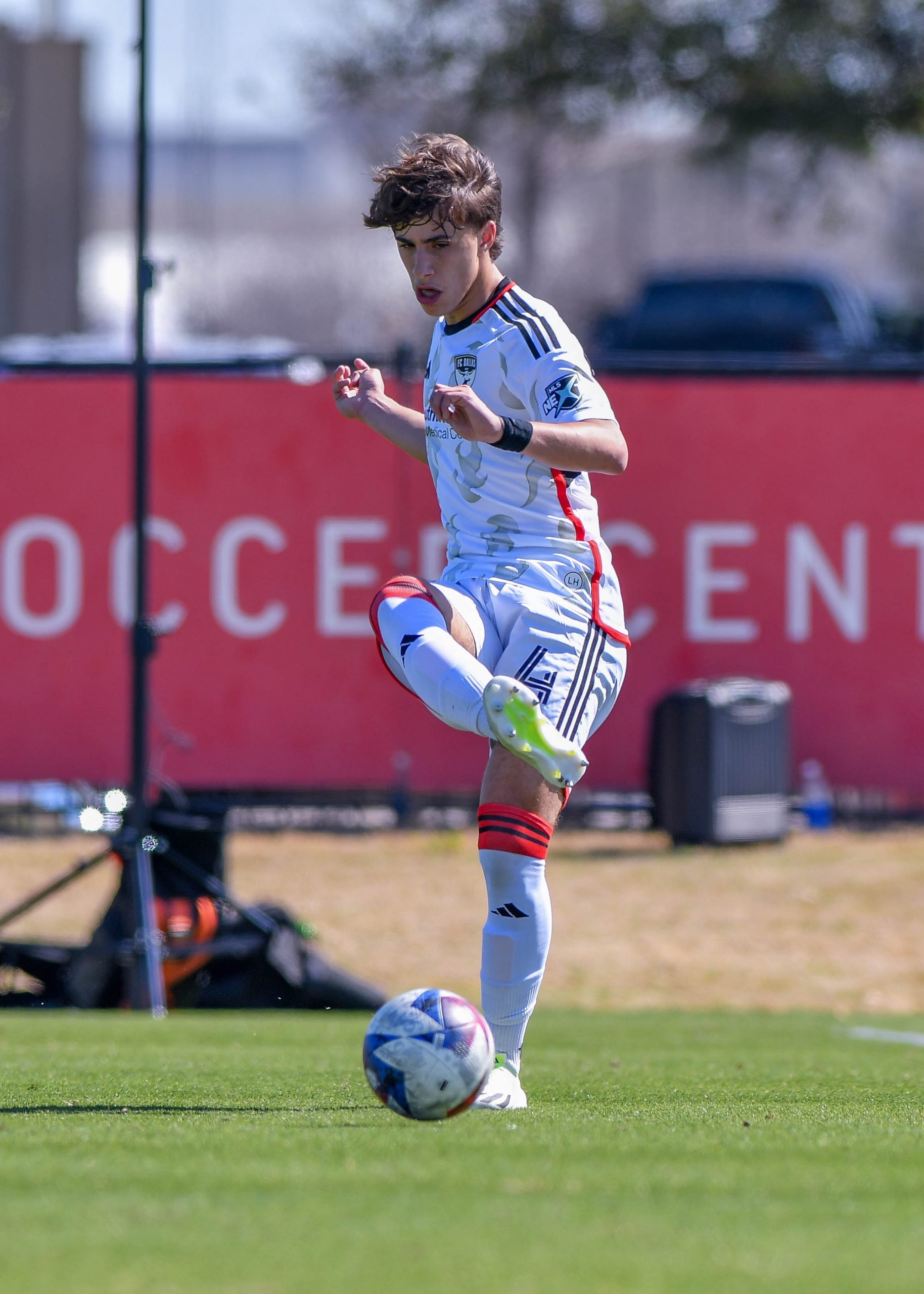 FC Dallas U17 defender Kaka Scabin (4) passes across the field in the MLS Next match against Dallas Hornets on Saturday, March 2, 2024 at Toyota Soccer Center. (Daniel McCullough, 3rd Degree)