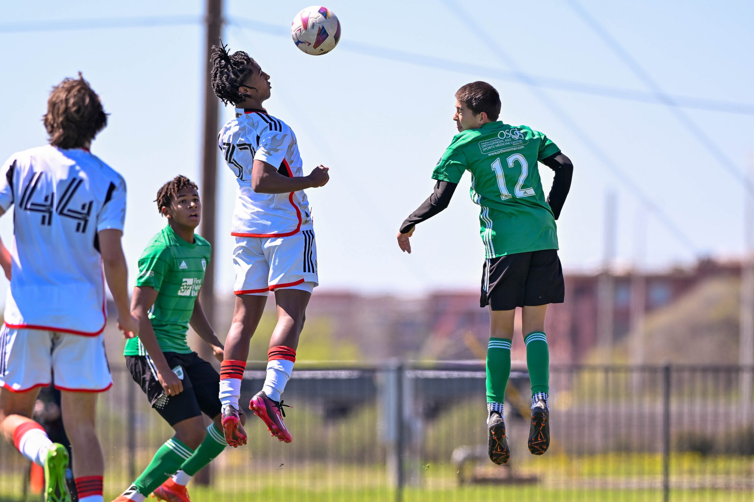 FC Dallas U16 forward Tadesse Hart scores with a header in the Dallas Cup match against Celtic RL at Toyota Soccer Center on Tuesday, March 26, 2024. (Daniel McCullough, 3rd Degree)