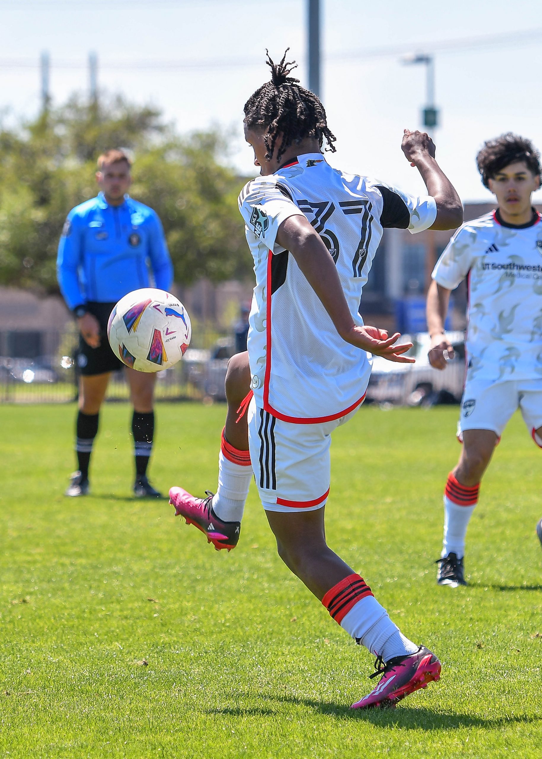 FC Dallas U16 forward Tadesse Hart receives the ball in the Dallas Cup match against Celtic RL at Toyota Soccer Center on Tuesday, March 26, 2024. (Daniel McCullough, 3rd Degree)
