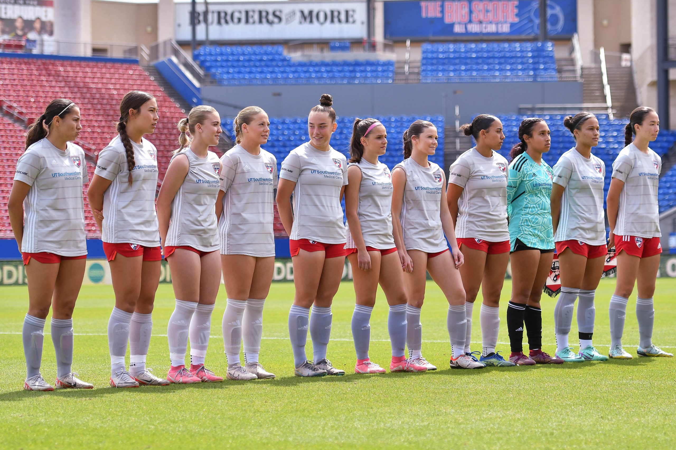 FC Dallas ECNL 07G stand in front of the crowd before the Dallas Cup U17 Final against Eintracht Frankfurt at Toyota Stadium on Saturday, March 29, 2024. (Daniel McCullough, 3rd Degree)