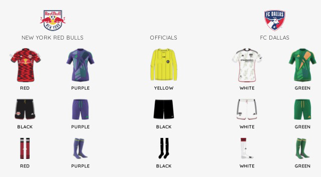 MLS kit assignments for FC Dallas at NYRB, March 9, 2024. (Courtesy MLS)