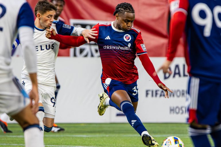 Tomas Pondeca shoots against Vancouver Whitecaps 2, March 15, 2024. (Courtesy North Texas SC)