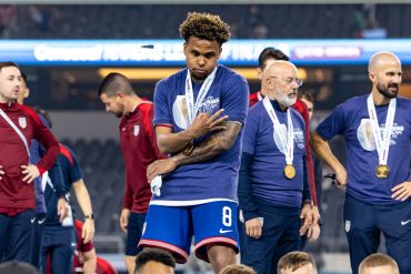 Weston McKinnie says "3 is the magic number" after the USA's 2-0 Nations League Final win over Mexico, March 24, 2024. (Matt Visinsky, 3rd Degree)