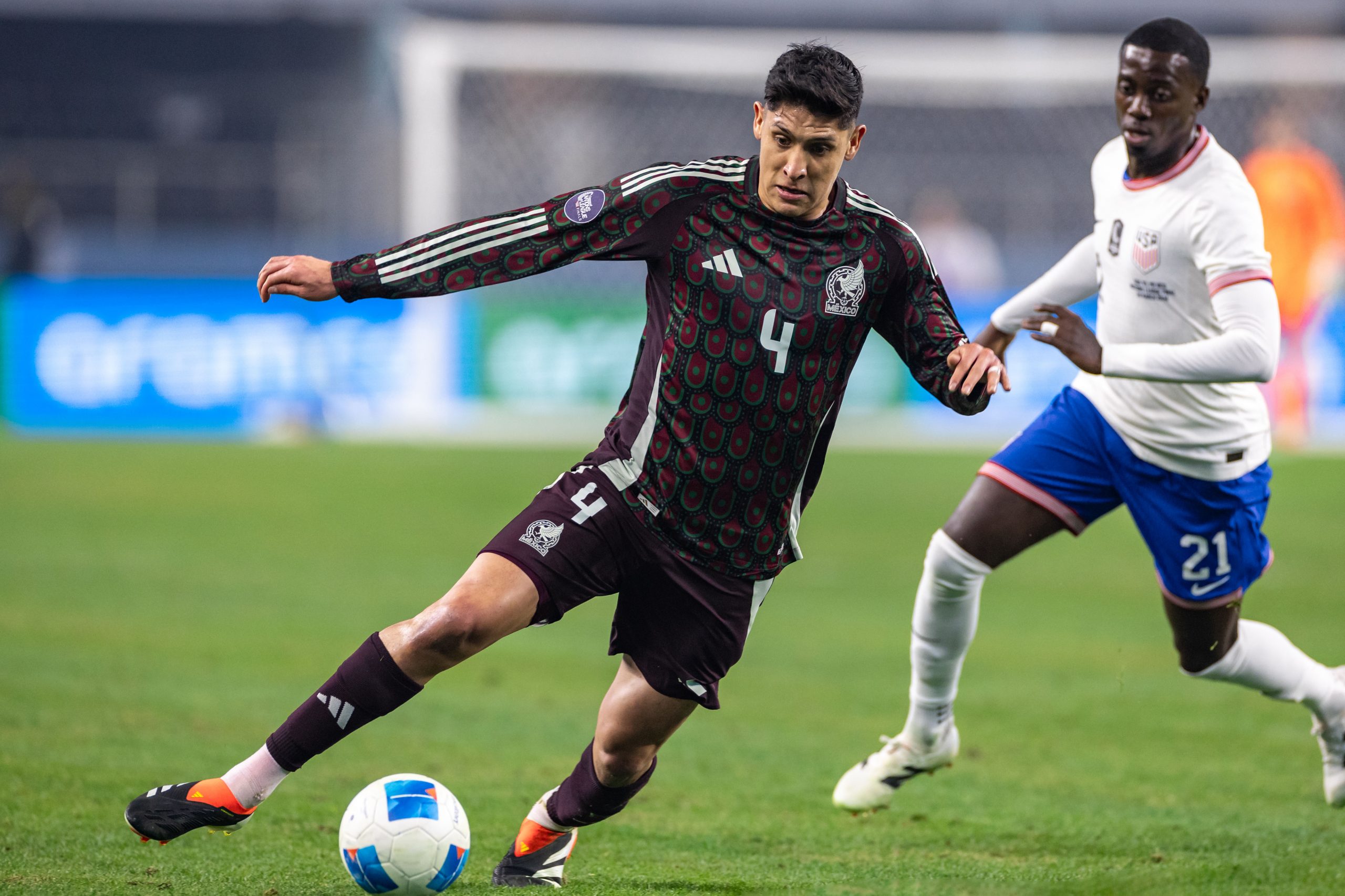 Edson Alvarez cuts back against the US in the USA's 2-0 Nations League Final win over Mexico, March 24, 2024. (Matt Visinsky, 3rd Degree)