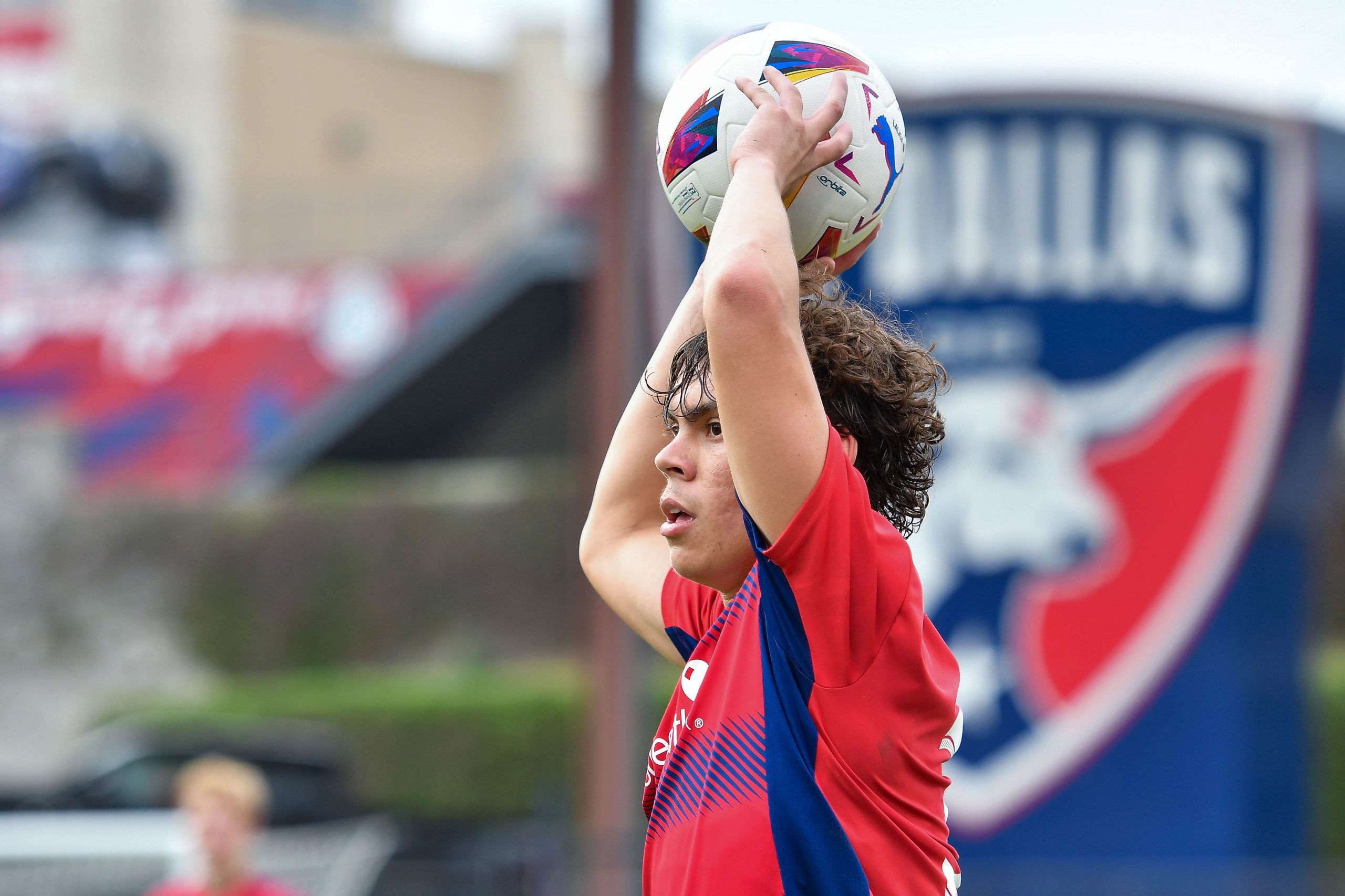 FC Dallas U19 defender Adrian Anguiano scans the field in the Dallas Cup Super Group Final against São Paulo FC at Toyota Stadium on Sunday, March 31, 2024. (Daniel McCullough, 3rd Degree)