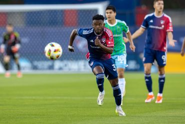 FRISCO, TX - APRIL 13: Eugene Ansah has his eye on the prize during the MLS soccer game between FC Dallas and Seattle Sounders FC on April 13, 2024 at Toyota Stadium in Frisco, TX. (Photo by Matthew Visinsky/Icon Sportswire)