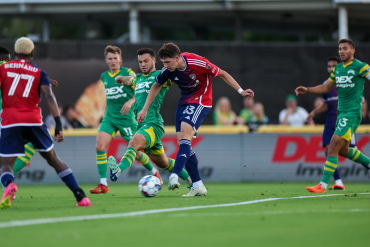 Logan Farrington takes his game-winning shot against the Tampa Bay Rowdies in the 2024 US Open Cup, May 22, 2024. (Courtesy FC Dallas)