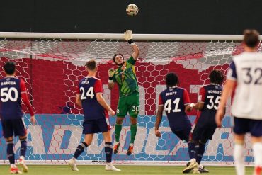 Michael Collodi sets himself to push a shot over the net against Real Monarchs, May 24, 2024. (Courtesy North Texas SC)