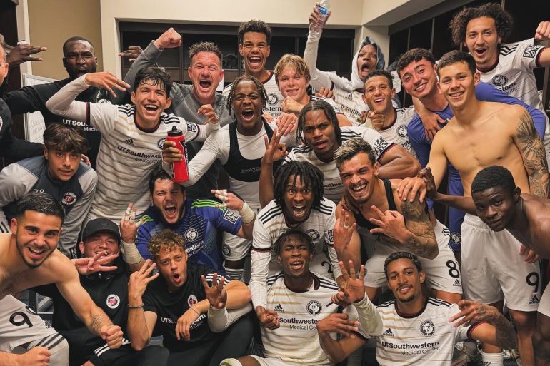 North Texas SC celebrates the club's win over Sporting KC II, May 5, 2024. (Courtesy North Texas SC)