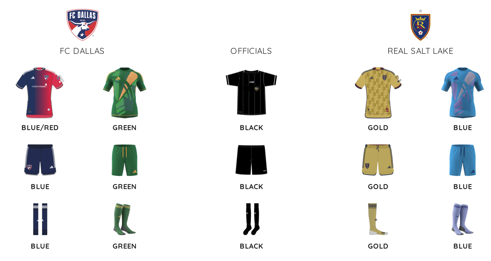 MLS kit assignments for RSL at FC Dallas on May 24, 2024. (Courtesy MLS)