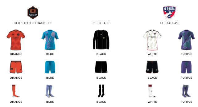 Kit assignments for FC Dallas at Houston, May 18, 2024. (Courtesy MLS)
