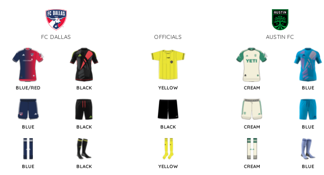 MLS Kit assignments for FC Dallas vs Austin FC, May 11, 2024. (Courtesy MLS)