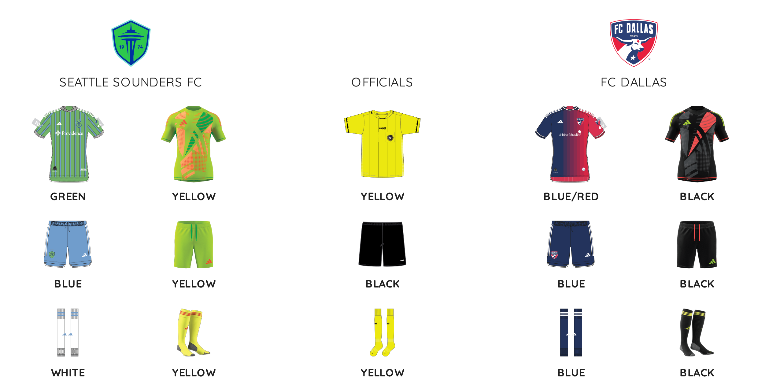 MLS kit assignments for FC Dallas at Seattle Sounders, June 22, 2024. (Courtesy MLS)