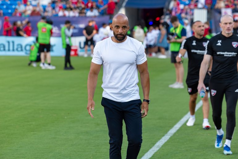 Interim Coach Peter Luccin is all business pregame against FC Cincinnati, June 29, 2024. (Matt Visinsky, 3rd Degree)