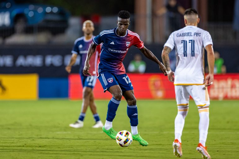 Carl Sainte is on the ball against LA Galaxy, July 13, 2024. (Matt Visinsky, 3rd Degree)