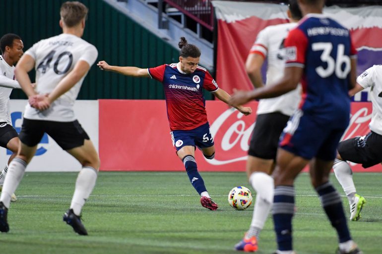 Anthony Ramirez shoots for goal in the MLS Next Pro Western Conference Finals against St. Louis City 2 at Choctaw Stadium on Saturday, November 2, 2024. (Daniel McCullough, 3rd Degree)