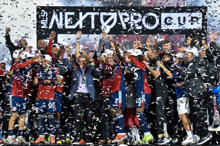 Confetti falls as the North Texas SC players and staff celebrate at Toyota Stadium on Saturday, November 9, 2024. (Daniel McCullough, 3rd Degree)