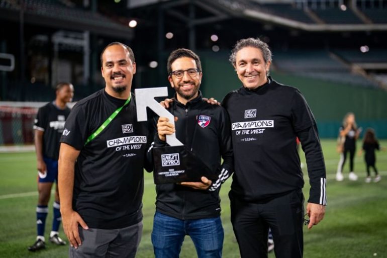 FC Dallas technical staff, left to right: Leonardo Baldo, Director of Scouting; Andre Zanotta, Chief Soccer Officer/Sporting Director; Sandro Orlandelli, Technical Director.