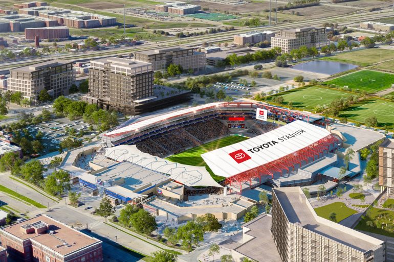 The multi-phase office development on the west side of Toyota Stadium in Frisco, Texas. (Courtesy FC Dallas)
