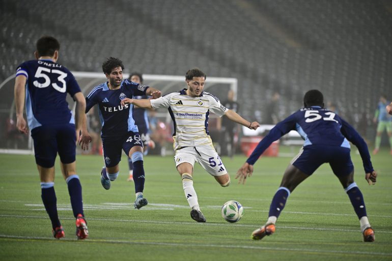 Anthony Ramirez shoots against Vancouver Whitecaps 2, March 14, 2025. (Courtesy North Texas SC)
