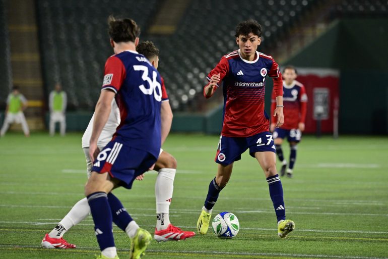 Jaidyn Contreras (#17) takes on St. Louis City 2, March 9, 2025. (Courtesy North Texas SC)