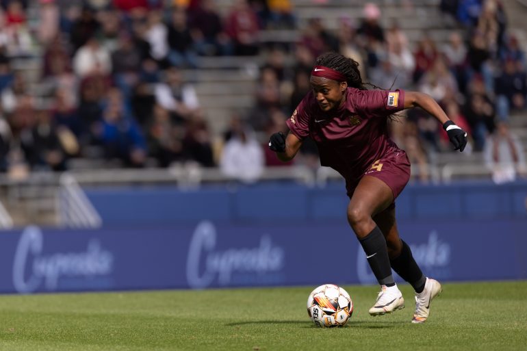 Chioma Ubogagu takes on Brooklyn, March 9, 2025. (Courtesy Dallas Trinity FC)