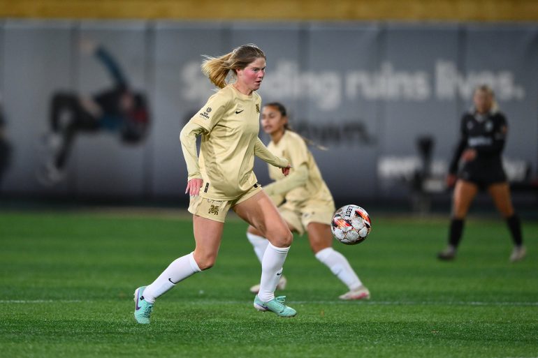 Lexi Missimo takes on Brooklyn FC, March 19, 2025. (Courtesy Dallas Trinity FC)