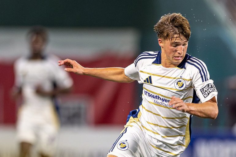 Caleb Swann takes on Austin FC II. (Courtesy North Texas SC)