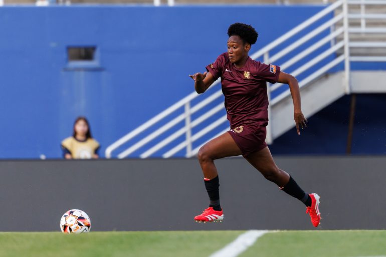Tamara Bolt charges for goal against Lexington SC, April 26, 2025. (Courtesy Dallas Trinity)