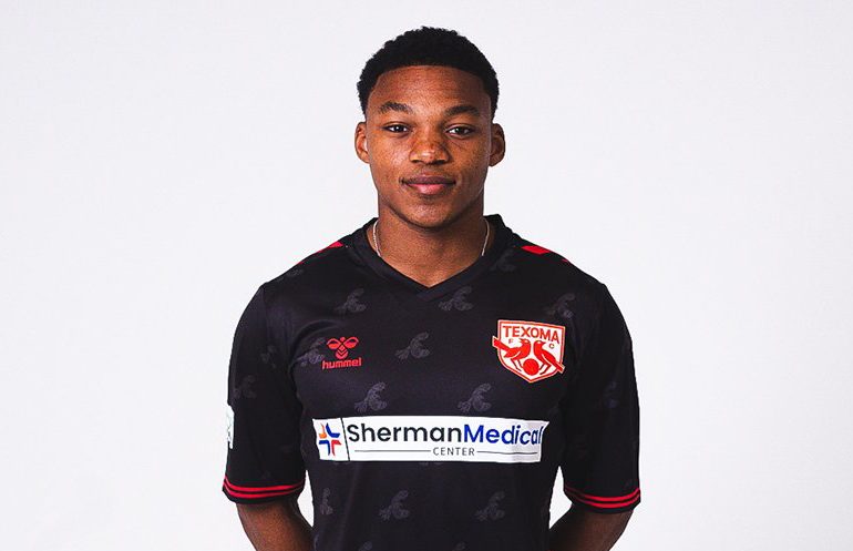 Leland Gray wearing Texoma FC's New 2025 Midnight Kit (Courtesy: Texoma FC)