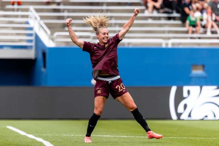 Allie Thornton celebrates her 10th goal of the 2024-25 season. (Trevor Fleeman, Dallas Trinity)
