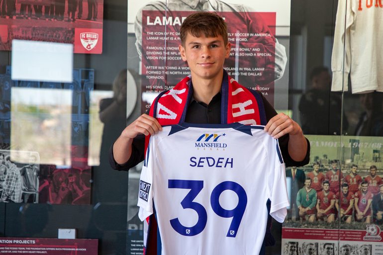 Samuel Sedeh signs with North Texas SC, April 2025. (Courtesy North Texas SC)